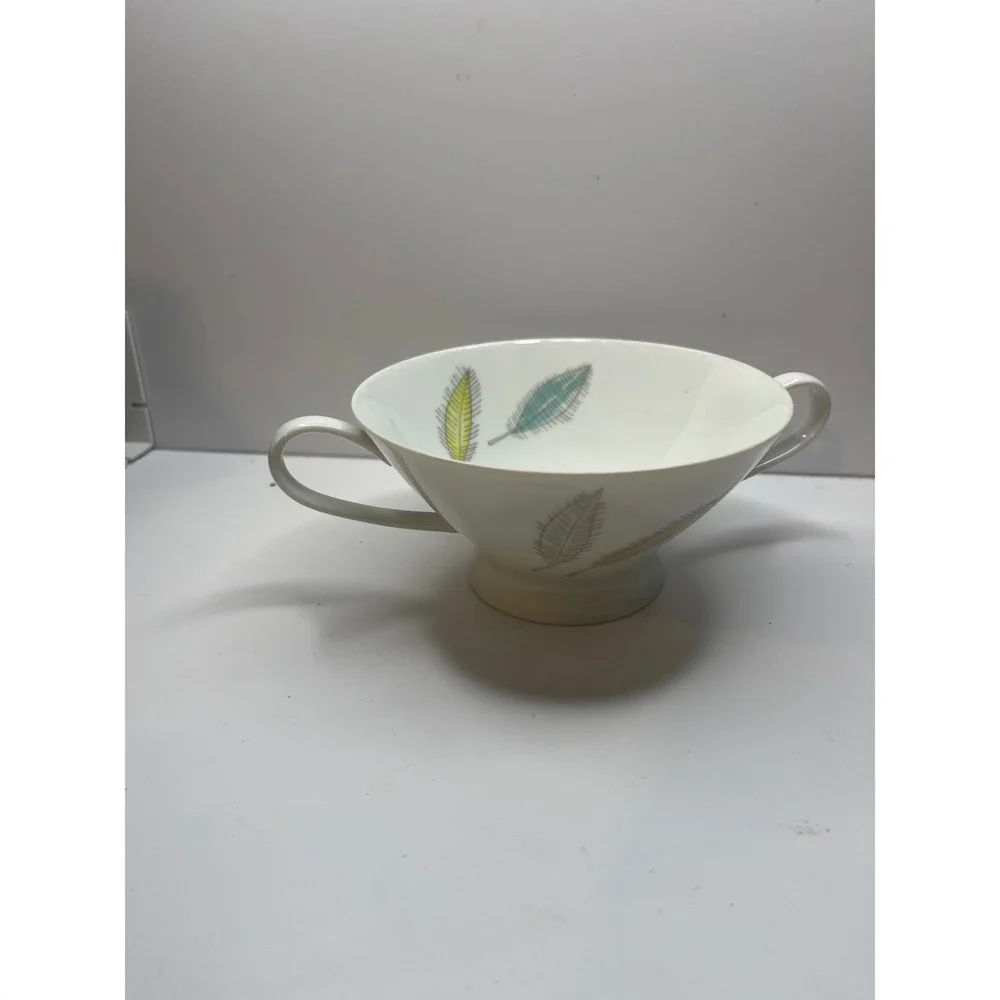 Rosenthal Selb Germany Feather Pattern Double Handled Bouillon Cup Soup Bowl MCM